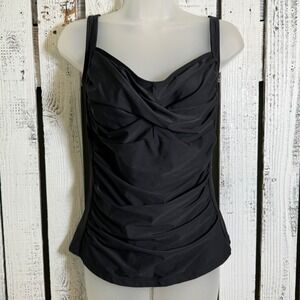 Black Tankini Swim Top XL Ruched Front Sweetheart Neck Adjustable Strap Swimwear